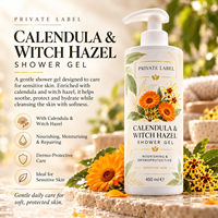 Gel douche à la calendula et à l'hamamélis, marque privée, 450 ml |   Gel Douche Hydratant Dermo-Protecteur pour Peaux Sensibles |   Espagne