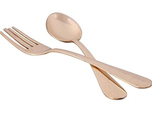 Ensemble de couverts de vaisselle durable fourchette et cuillère en laiton pur de calibre lourd 7.2 pouces fait à la main en Inde - Product Image 2