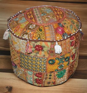มือปักเท้าพูฟออตโตมันBohoโบฮีเมียนตกแต่งวินเทจPatchworkที่นั่งPuffชั้นหมอน - Product Image 4