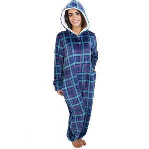 New Design Fashion Sleepwear Women's Fleece Bodysuit Jumping Wear Plaid Christmas <b>Onesie</b> Breathable Zipper - Product Image 1
