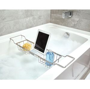 Eco Friendly Metal <b>Free</b> <b>Standing</b> Bath <b>Caddy</b> Bath Storage Holder Tray Bathroom <b>Shower</b> Organizer Steel Cell Phone Book Cup Holder - Product Image 2