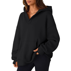 เสื้อสเวตเชิ้ตมีฮู้ดน้ำหนักเบาสำหรับผู้หญิง ชุดกีฬาฤดูใบไม้ผลิ สีพื้น ระบายอากาศได้ดี ไร้ตะเข็บ ทรงหลวม มีกระเป๋า - Product Image 5