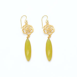DUA Women's Trendy Brass Yellow <b>Jade</b> Flower Drop Earrings 18K Gold Plated Wedding <b>Jewelry</b> - Product Image 1
