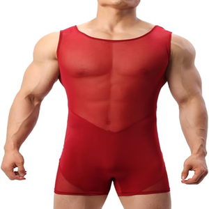 Hot Sale Men Mesh <b>Bodysuits</b> Boxers Patchwork Wrestling Singlet Shapewear Slip Sheer <b>Slim</b> Fits Active Jumpsuits Leotrad - Product Image 1