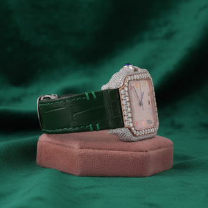Reloj de Lujo con Moissanita, Correa Verde, Esfera Romana con Incrustaciones de Circonitas, Acero Inoxidable, Unisex, Venta al Por Mayor - Product Image 4