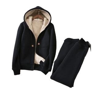 Ensemble deux pièces pour homme automne-hiver, 100% coton, polaire à carreaux, sweat-shirt épais, pantalon, sweat-shirt, pantalon de survêtement, décontracté, sport - Product Image 3