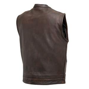 Men's Premium Quality <b>Leather</b> <b>Biker</b> <b>Vest</b> with Stand Collar Comfortable Sleeveless Motorbike <b>Vest</b> - Product Image 2