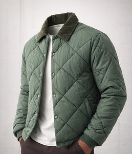 Veste bomber matelassée en velours côtelé brodée sur mesure pour homme, veste varsity légère rembourrée avec col côtelé - Product Image 2