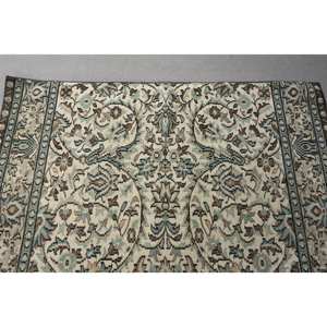 Tapis classique en laine bleu beige 4.7x5.6 pieds fait à la main Design patchwork rectangle turc pour salon chambre avec support en latex - Product Image 5