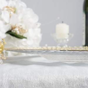 Pack Stainless Steel Round Plates Luxurious Silver/Gold Braided Rim Glass Charger Plates <b>Clear</b> Round Steel Plates. - Product Image 3