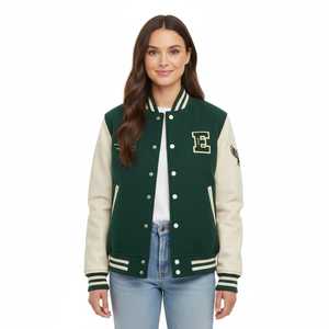 Chaqueta universitaria de mezcla de lana de lujo Mangas de cuero real Parches de chenilla y fieltro personalizados Abrigo de Letterman Ropa de abrigo de invierno para hombres - Product Image 4