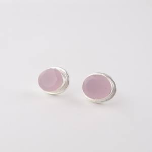 Boucles d'oreilles clous en argent sterling avec chalcédoine rose, faites à la main, bijoux 925, or, certifiées IGI, cadeau élégant pour femme, anniversaire, fête - Product Image 2