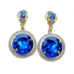 Pendientes colgantes de cristal de Color azul de lujo para mujer accesorio de moda de boda Chapado en plata - Product Image 6