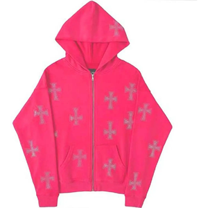 Sudadera con capucha Y2K de alta calidad para mujer, con cremallera completa, decoración de cristales, forro polar ecológico de poliéster/algodón, servicio OEM personalizado, estilo vintage - Product Image 5
