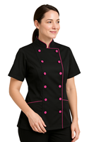 Veste de chef à manches courtes pour femme, coupe ajustée, uniforme culinaire professionnel, OEM, poly coton, uniformes personnalisés, restaurant, bar