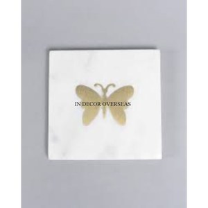 Ensemble de 2 sous-verres de forme carrée en marbre blanc de qualité supérieure avec un créateur indien gravé au coeur doré au prix le plus bas - Product Image 5