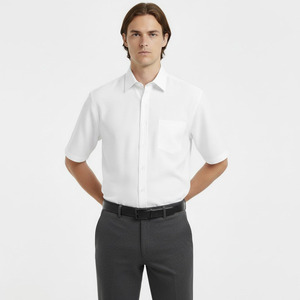 Customized Men's Solid Bamboo <b>Dress</b> <b>Shirt</b> Relaxed Fit <b>Short</b> <b>Sleeve</b> Eco-Friendly Formal - Product Image 1