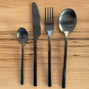 Diseño moderno Chapado en oro Vajilla DE BODA Cubiertos Mango pintado negro Restaurante Juego de cubiertos de acero inoxidable - Product Image 6