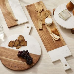 Tabla de cortar de madera de acacia y mármol decorativo Besafe de acero diseñado para reunión Mango de tabla para servir queso de mármol - Product Image 1