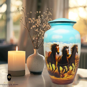 Running Horse design Cremation <b>Urn</b> Handcrafted Meena Coated Aluminum Memorial <b>Urns</b> <b>Large</b> & Keepsake Leakproof Engravable - Product Image 6