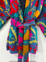Jubah Kimono bordir gaya Boho klasik elegan 100% kualitas terbaik Suzani bordir tangan jaket tepian mentah pendek