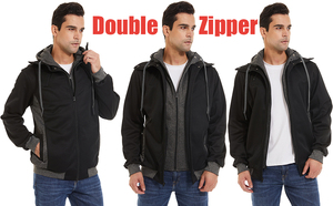 Nouveau pull-over décontracté slim pour hommes, sweat à capuche en polaire, veste d'hiver à double fermeture éclair, taille américaine plus 4XL, vente en gros sur mesure - Product Image 3