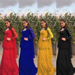 Latest Indian Embroidered Sharara Gharara <b>Kurti</b> Set, Georgette Fabric, Gorgeous Pakistani Designer Customize Ethnic Wear 3 Pcs - Product Image 1