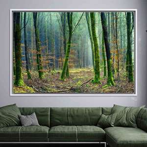 Toile imprimée : paysage forestier avec décoration murale en verre trempé, toile encadrée blanche - Product Image 1