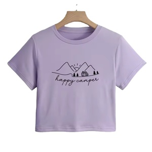 2024 Women's Breathable Cotton Crop <b>Tops</b> Casual Graphic Printed T-Shirt O-Neck Baby Tee Free Size with Button Decoration on Sale - Product Image 4