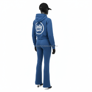 Ensemble de survêtement en molleton de coton lourd pour femmes, 320 GSM, bleu royal, design à panneaux, logo thermocollé, survêtements grande taille - Product Image 5