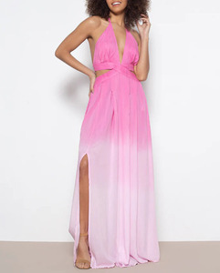 Nouveau été chaud mode femmes porter rayonne cravate teinture longue robe de créateur pour la fête et vêtements décontractés licou cou dos nu longue robe - Product Image 1