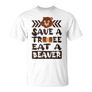 Camiseta divertida con estampado gráfico de vida silvestre, unisex, para adultos, de manga corta, cuello redondo, con estampado digital, Save A Tree Eat A Beaver - Product Image 1