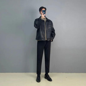 Nouvelle veste de moto décontractée pour homme vintage, coupe ample, col montant, en cuir PU, version coréenne, respirante, séchage rapide - Product Image 1