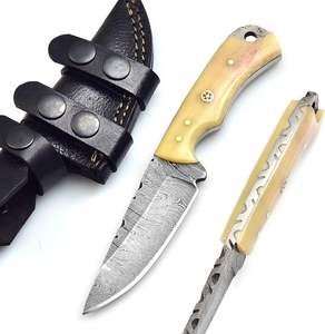 Vente en gros Couteau de camping et de chasse en acier damas haute qualité OEM ODM manche en os de chameau étui en cuir - Product Image 6