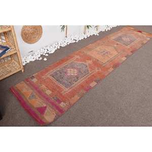 Tapis en Laine Turc Vintage de 2.4X11 Pieds, Orange, Violet, Patchwork Design Style Classique, Latex, pour Adolescents - Product Image 3