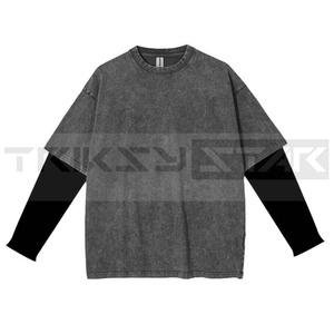 T-shirt unisexe en coton 100% à manches courtes, coupe régulière, vintage, délavé à l'acide, double couche, tricoté, streetwear, vente en gros personnalisée - Product Image 6