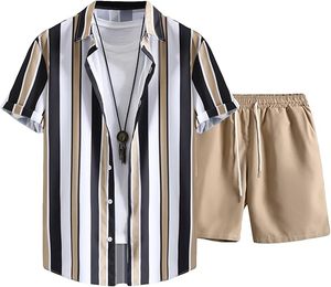 Ensemble T-shirt et short pour homme, 2 pièces, mode estivale, manches courtes, tissu personnalisé, tissé, décontracté, haute qualité, couleur unie - Product Image 6
