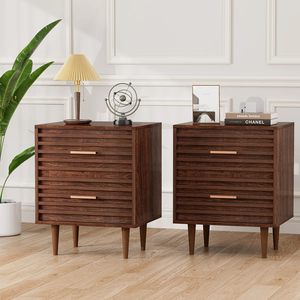 Nightstands Set of 2 Mid Century Modern End <strong>Table</strong> with 2 <strong>Drawers</strong> Vintage Wood Accent <strong>Side</strong> <strong>Table</strong> for Living Room - Product Image 2