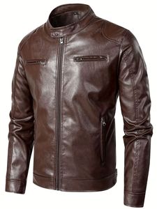 Veste en cuir pour homme, style streetwear, col montant, imperméable et coupe-vent, couleurs/tailles personnalisées, MOQ faible, 2 pièces - Product Image 3