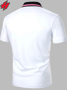 เสื้อโปโลผ้าโพลีเอสเตอร์สำหรับผู้ชายเสื้อกอล์ฟสีทึบงานปักโลโก้100% คุณภาพสูง - Product Image 6