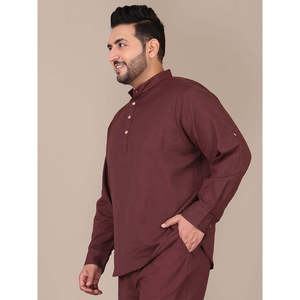 Amanush <b>Men's</b> Solid Handloom Cotton Mandarin Collar Full Sleeve Plus Size Short <b>Kurta</b> Regular Fit Casual Ethnic Wear Shirt - Product Image 3