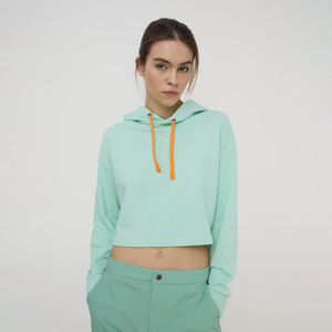 Pull 100% coton personnalisé pour les femmes Acid Wash Vintage doublé capuche décontracté court à capuche avant Logo hiver - Product Image 1