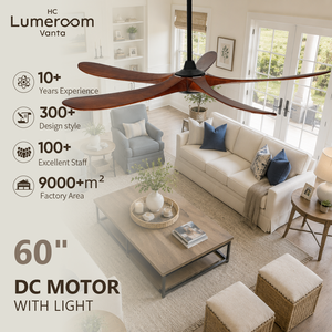 USA In Stock 60 Inch Downrod <b>Ceiling</b> <b>Fan</b> No Light 5 Solid Wood Blades Quiet DC Motor <b>Remote</b> <b>Control</b> for Large Room - Product Image 1