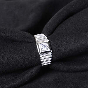 NOVAMART Fine Premium 925 Pure Sterling <b>Silver</b> <b>Rings</b> <b>Men</b> Rhodium Plated Geometric Pattern Diamond Zircon Inlay Wedding Engagemen - Product Image 2