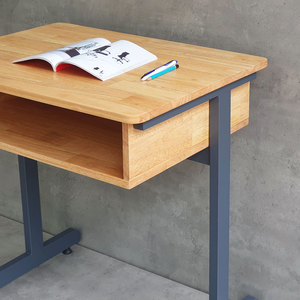 Natural Wood Student <b>Desk</b> <b>with</b> <b>Drawers</b> Iron Legs School Furniture for Apartment Living Room or Hotel-PSD030 - Product Image 3