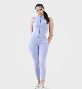 Ensemble trois pièces léger de haute qualité pantalon de Yoga de couleur unie poches haut à manches courtes Fitness respirant respectueux de la peau - Product Image 6
