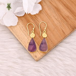 Pendientes Colgantes de Amatista Hechos a Mano para Mujer, con Baño de Oro Amarillo sobre Latón, Joyería de Moda para Boda - Product Image 2