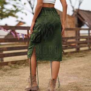 Falda Cargo Larga con Botones, Otoño, Lavada, 100% Algodón, Transpirable, Ligera, Personalizable, Servicio OEM, Casual para Mujer - Product Image 4
