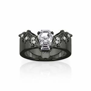 Jeulia Gothic Black Bat Coffin Cut <b>Ring</b> for Men-Gold Plated Copper Eternity Inlay - Product Image 3