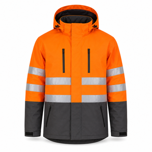 Veste de sécurité réfléchissante haute visibilité orange graphite résistante à l'eau avec capuche pour adulte, vêtements de travail, vente en gros personnalisée, OEM ODM, usine - Product Image 1